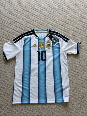 adidas Argentina Messi Soccer Jersey - Light Blue & White with Black Accents